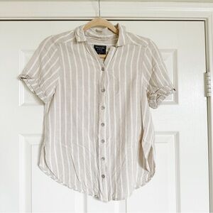 Abercrombie & Fitch Beige and White Striped Button-Down Shirt